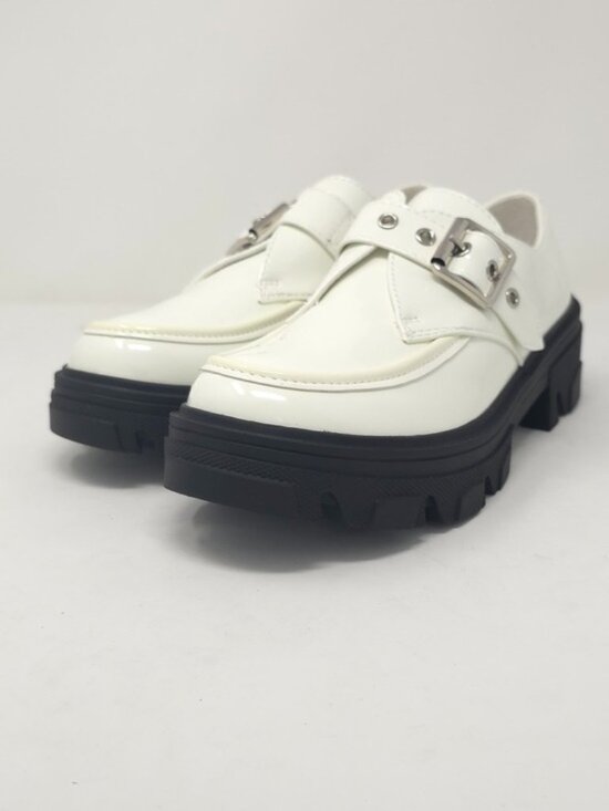 Forever Link Shoes - White Chunky Platform Loafers Buckle Strap Lug Sole Slip On Casual Trendy